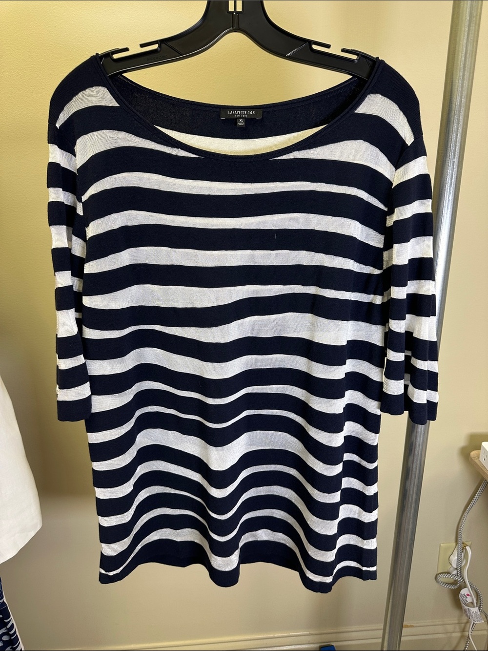 Lafayette 148 New York Navy and White Striped Short Sleeve Tee